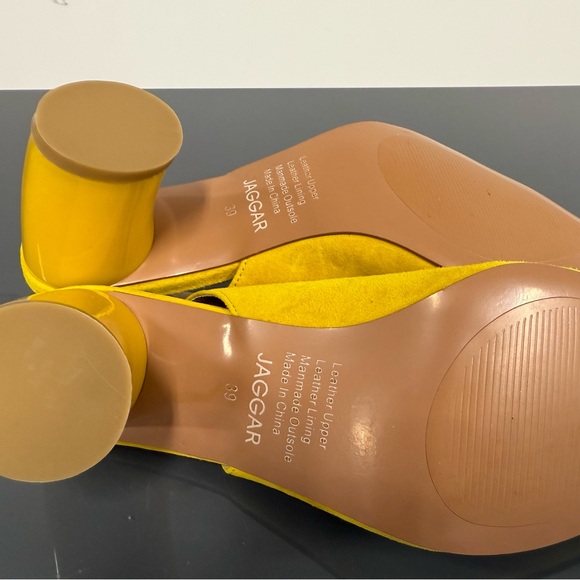 Jaggar Temped Curved Heel Yellow Suede Slingback Mules Pumps Heels - Picture 6 of 10